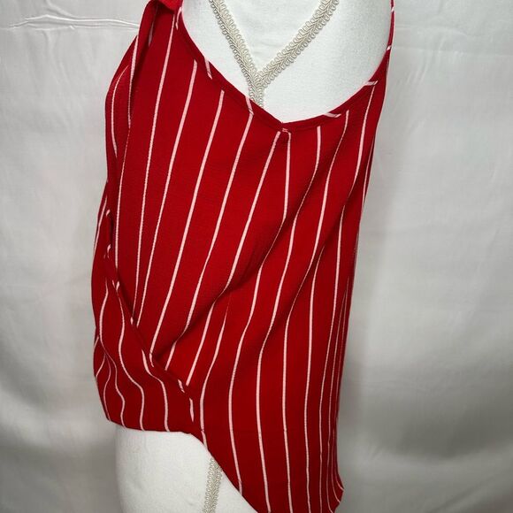 Monteau Red and white striped tank top V-neck Size M - Picture 3 of 10